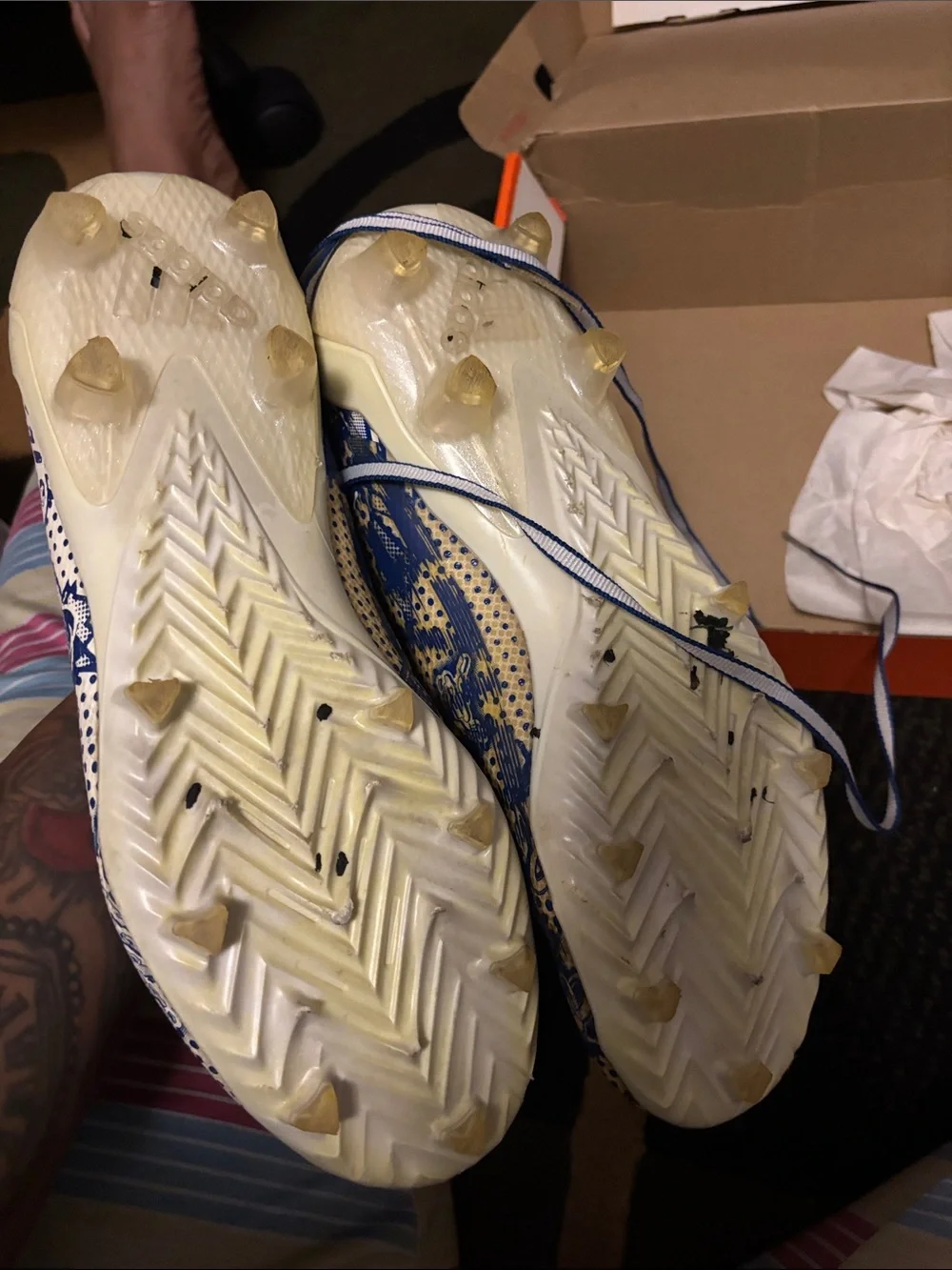 adidas Men's Athletic Cleats - White, Blue & Gold